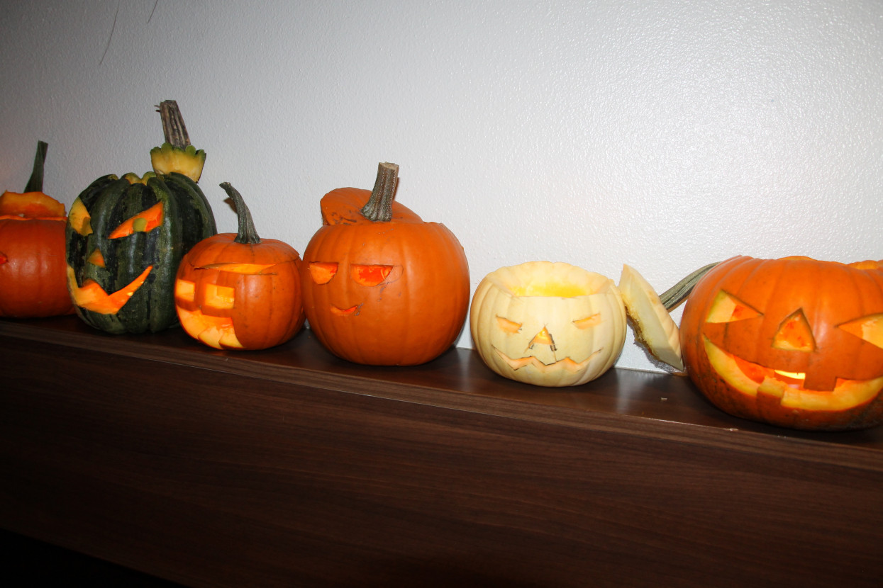 Pumpkin carving and Halloween drink