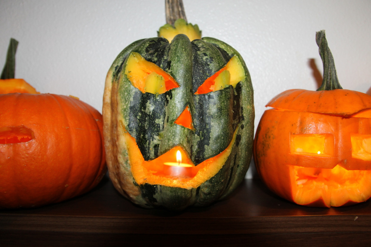 Pumpkin carving and Halloween drink