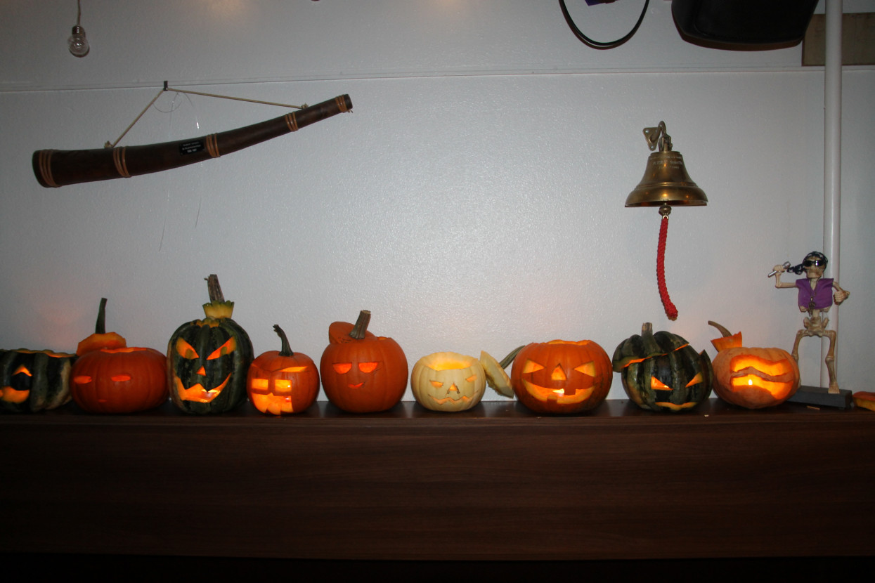 Pumpkin carving and Halloween drink