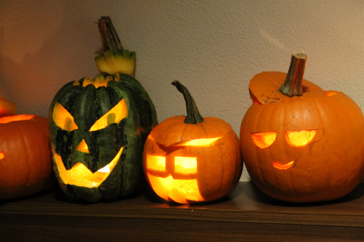 Pumpkin carving and Halloween drink