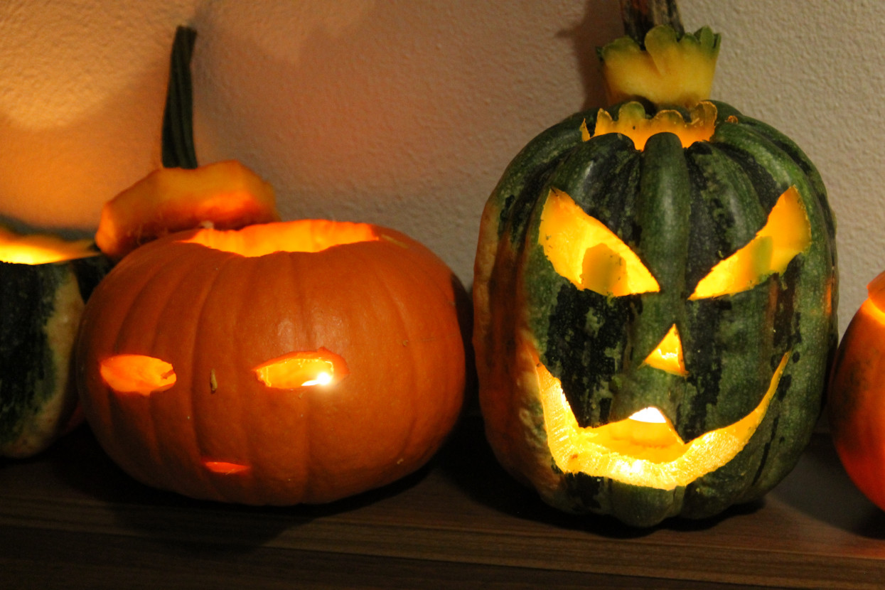 Pumpkin carving and Halloween drink