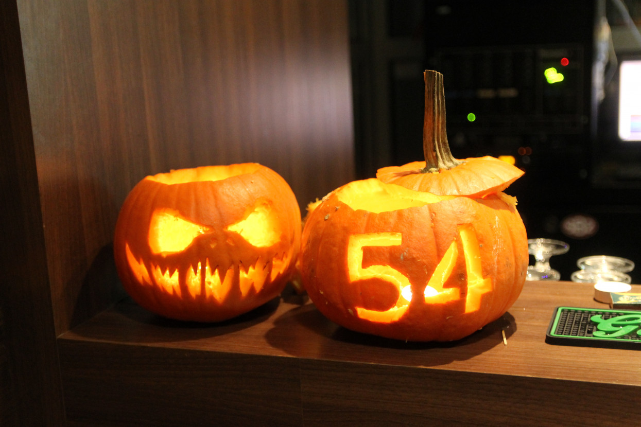 Pumpkin carving and Halloween drink